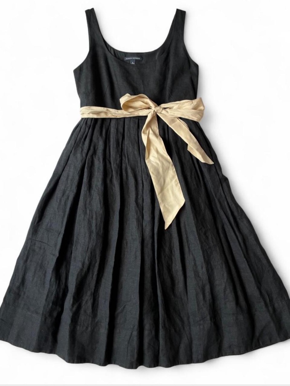 Banana Republic Black 100% Linen Empire Waist Midi Dress Whimsigoth Romantic 4